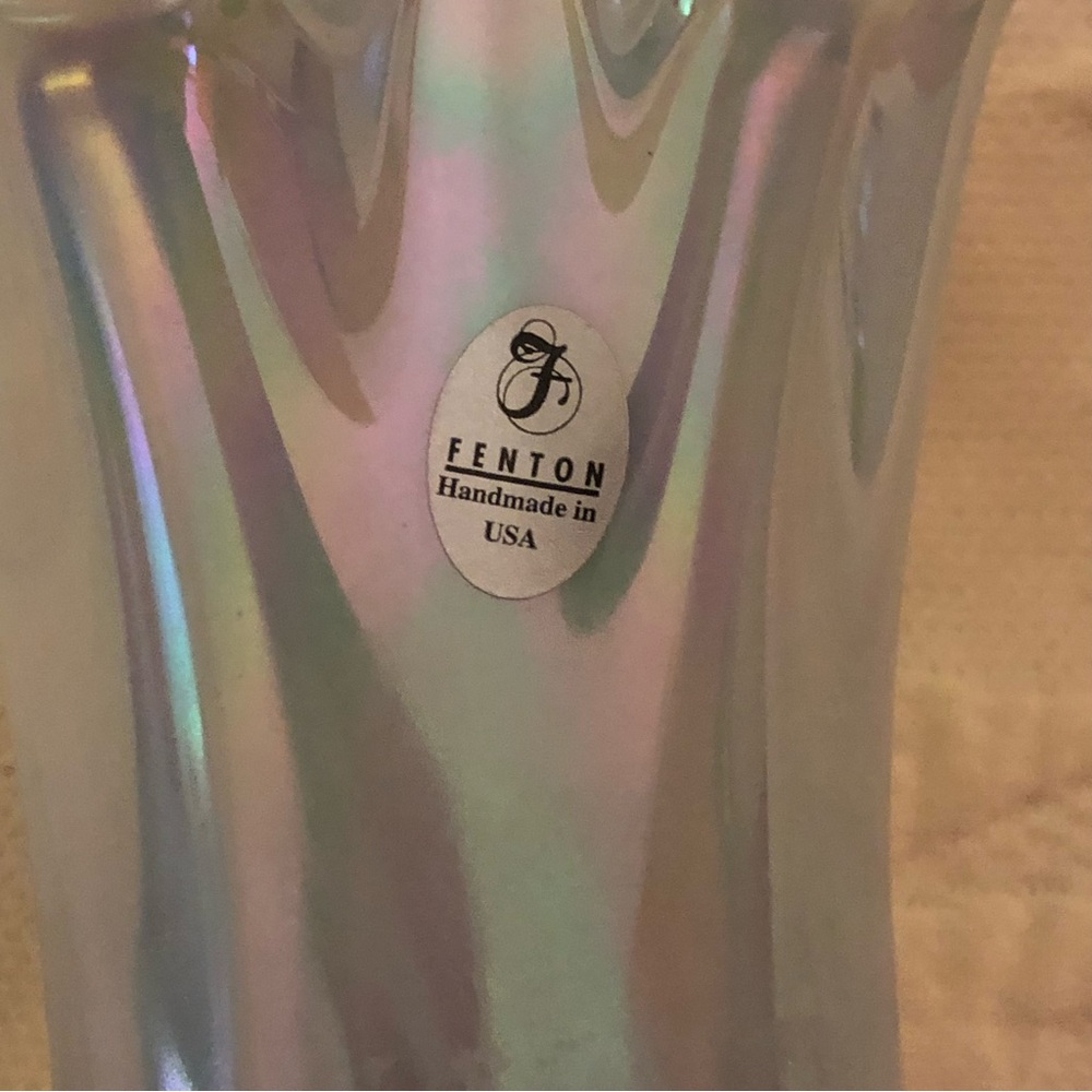 Fenton Iridescent Blue-Gray Ruffled Top Vase - Picture 14 of 14